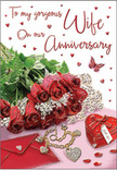 This anniversary card artwork unfolds like a romantic moment captured in stillness, the kind you might associate with a peaceful Wimbledon afternoon. At its centre, a cluster of luxurious red roses spreads across the surface, their velvety petals richly layered and slightly glistening as though kissed by dew. The blooms are framed by fresh green foliage that curls and fans out, giving the image the impression of a freshly arranged bouquet resting beside a window. Beneath and around the roses, a softly tinted envelope lies partially open or sealed, evoking the intimacy of a handwritten message waiting to be discovered. A dainty piece of jewellery - perhaps a slender necklace or fine bracelet - lies nearby, its metallic sheen echoing the warmth of shared anniversaries. A small, heart-shaped keepsake box in vivid red anchors the scene, its smooth, rounded form complementing the softness of the petals. Scattered hearts and jewel-like decorations add sparkle, while a single butterfly illustration appears to hover at the edge, bringing a light, almost magical touch, like a symbol of love that has grown and transformed over the years. Gentle, diffused light bathes the entire arrangement, reminiscent of soft daylight filtering through homes near Wimbledon Broadway or along the quiet residential streets. Shadows are faint and tender, letting the reds, greens, and creamy tones glow with understated elegance. The scripted text on the card flows in graceful curves, suggesting affectionate words spoken over many shared milestones, turning this composition into a visual poem of devotion and lasting partnership.